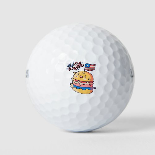  4th July American Burger Independence Day  Golf Balls