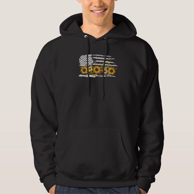 4th July American Flag Butterfly Sunflower Women's Hoodie (Front)