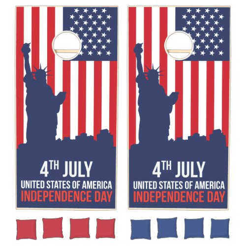 4th July American Flag Liberty Statue Cornhole Set