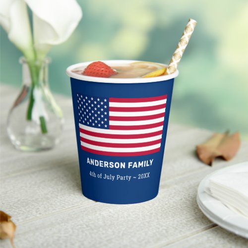 4th July American Flag Personalized Red White Blue Paper Cups