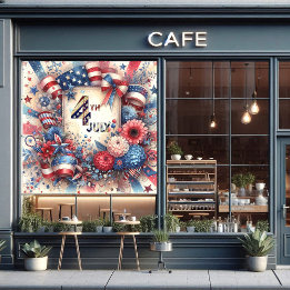 4th July American Independence Day Red White Blue Window Cling