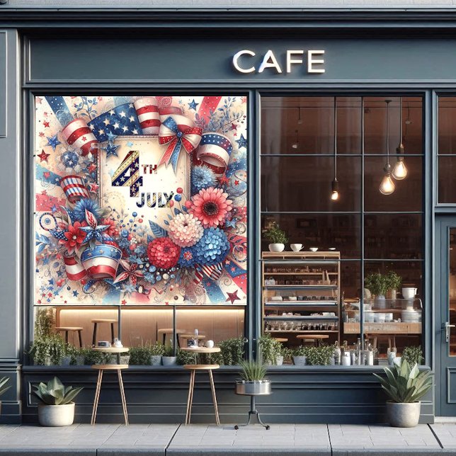 4th July American Independence Day Red White Blue Window Cling (4th July America Independence Day Red White & Blue Window Cling)