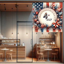 4th July American Independence Day Stars Red Blue Window Cling