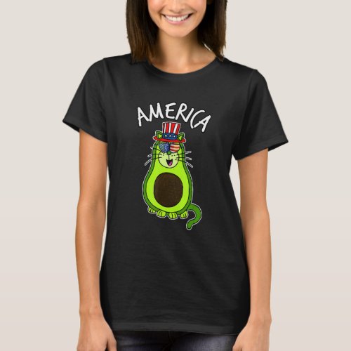 4th July Avocado Cat American Flag Independence Da T_Shirt