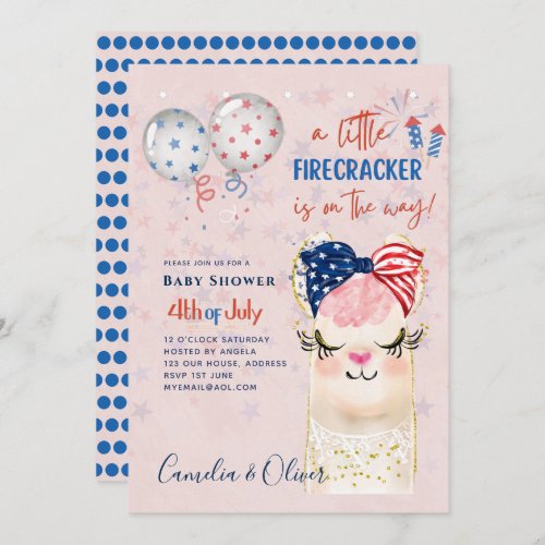 4th July BABY SHOWER INVITE Firecracker Llama