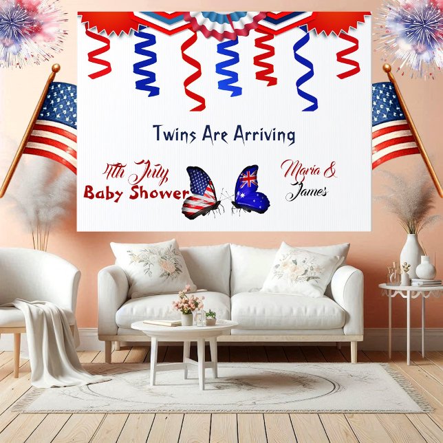  4th July Baby Shower Twins Are Arriving Butterfly Sign (4th July Baby Shower Twins Are Arriving Butterfly Sign)