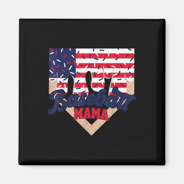 4th July Baseball Mama Ice Cream Drip Baseball Mom Magnet (Front)