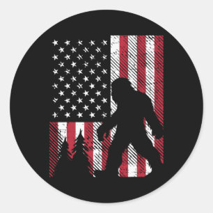 4th July Bigfoot Sasquatch Us Flag Patriotic Men W Classic Round Sticker