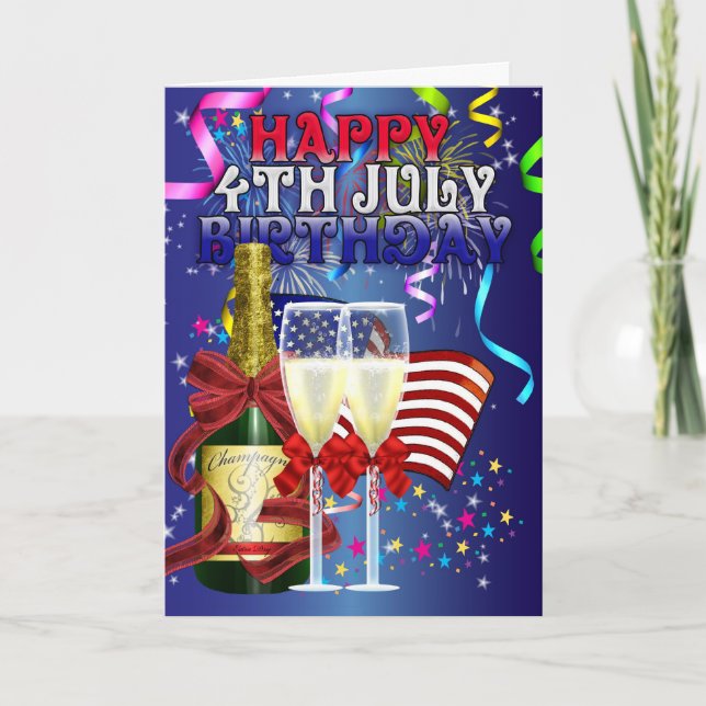 4th July Birthday - Birthday On The Fourth Of July Card (Front)