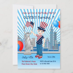 4th July Birthday Boy Party  Invitation