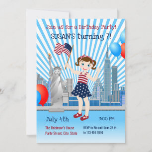 4th July Birthday Girl Party  Invitation