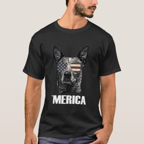 4Th July Blue Heeler Dog Merica Patriotic Usa Flag T_Shirt