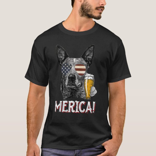 4th July Blue Heeler Dog Merica Patriotic Usa Us F T-Shirt (Front)