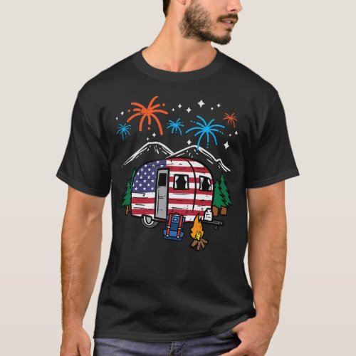 4th July Camper Van US Flag Patriotic Camping Wome T_Shirt