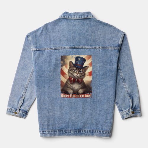 4Th July Cat Happy Fur_Th Of July Patriotic Cat  Denim Jacket