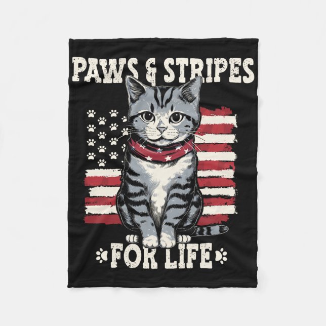4th July Cat Lover  Fleece Blanket (Front)
