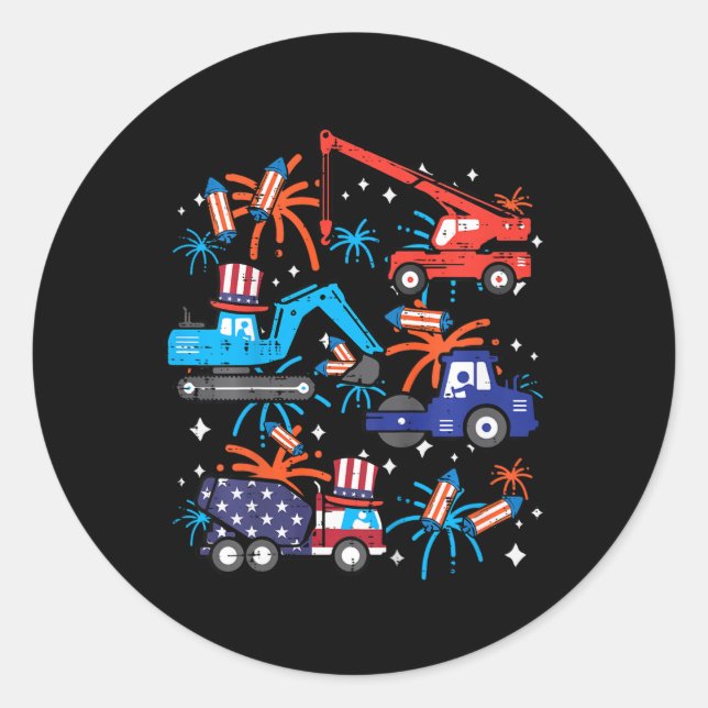 4th July Construction Trucks Vehicle Patriot Boy K Classic Round Sticker (Front)