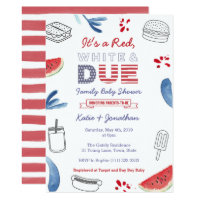 4th July Family Baby Shower Red White Due Invitation