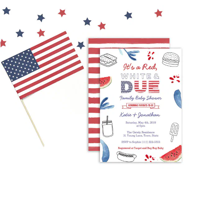 4th July Family Baby Shower Red White Due Invitation (Creator Uploaded)