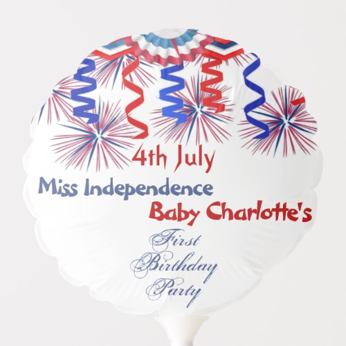 4th July Firecrackers Miss Independence Birthday  Balloon