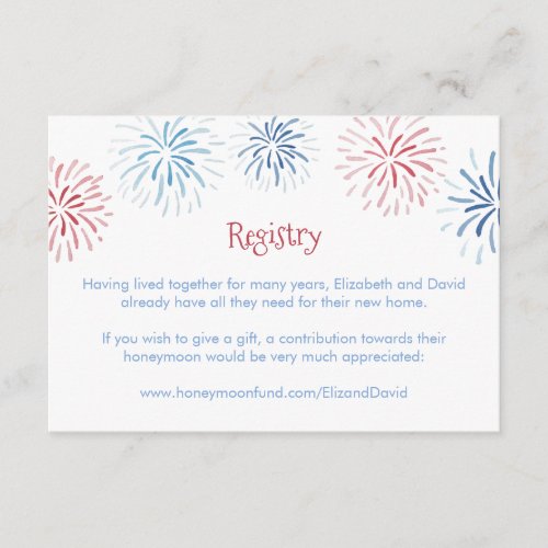 4th July Fireworks Display Wedding Shower Registry Enclosure Card