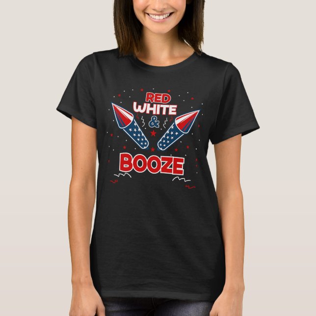 4th July Fireworks Drinks Party Family Red White B T-Shirt (Front)