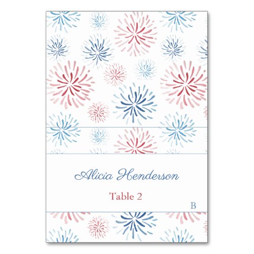 4th July Fireworks Red White Blue Party Food Card