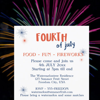 4th July Food Fun Fireworks Party Invitation by watermelontree at Zazzle