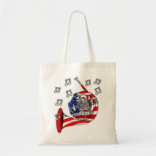 4th July French Horn American Flag Brass Musician1 Tote Bag