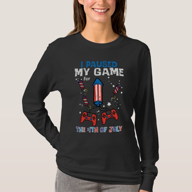 4th July Gamer Paused My Game Patriotic Boys Kids  T-Shirt (Front)