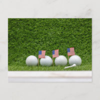 4th July golf ball with flag of America on green Postcard
