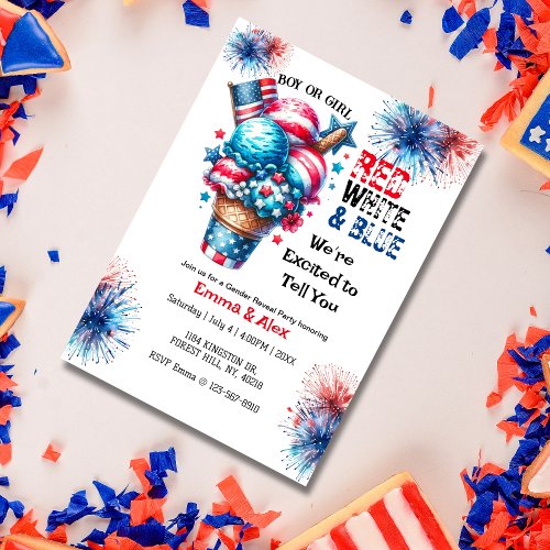 4th July Ice cream Gender Reveal  Invitation