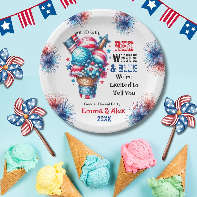 4th July Ice cream Gender Reveal Paper Plates (Creator Uploaded)