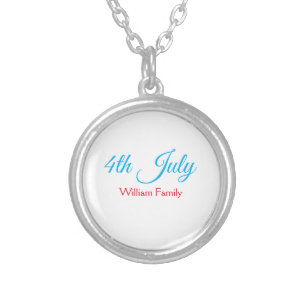 4th July independence day add name text custom Silver Plated Necklace