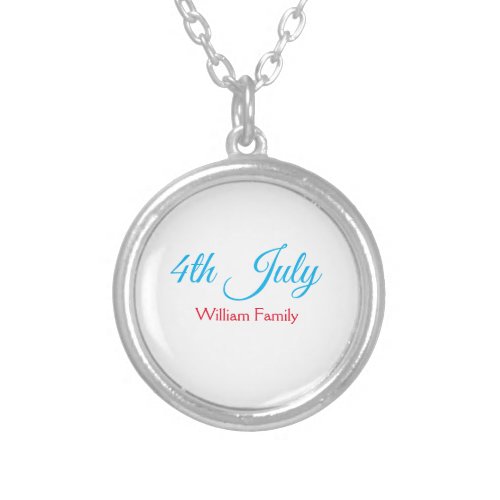 4th July independence day add name text custom Silver Plated Necklace