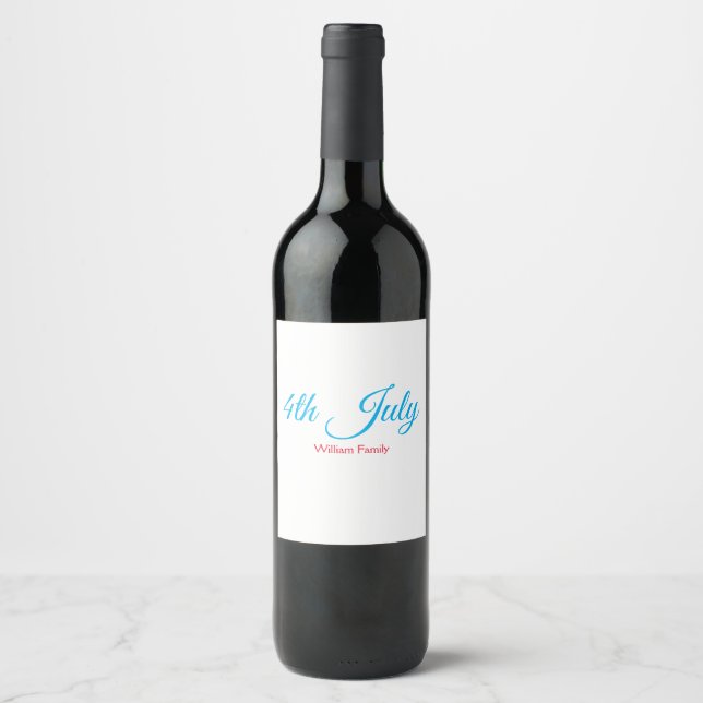 4th July independence day add name text custom Wine Label (Front)
