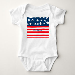 4th july independence day add name text US flag Baby Bodysuit