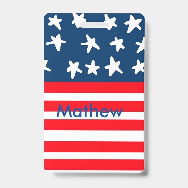 4th july independence day add name text US flag Badge (Front)