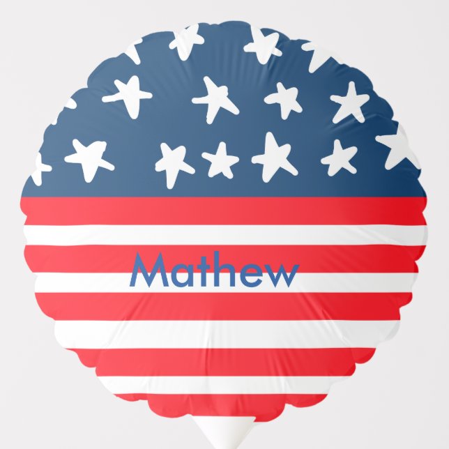 4th july independence day add name text US flag Balloon (Front)