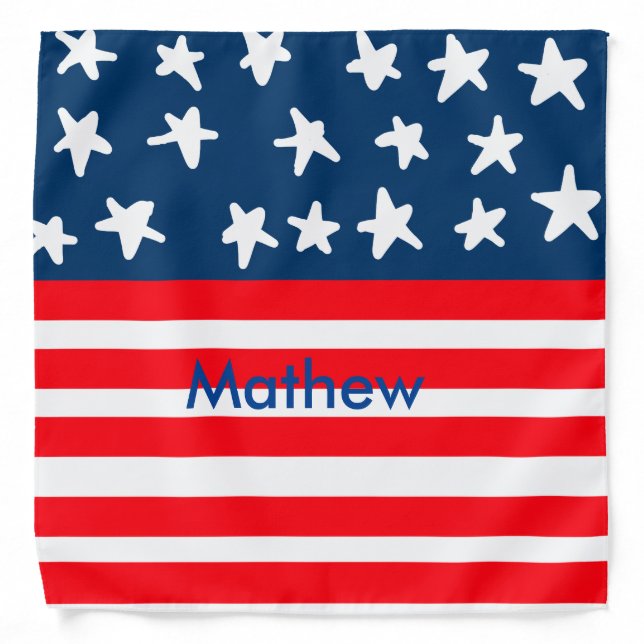 4th july independence day add name text US flag Bandana (Front)