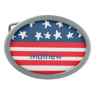 4th july independence day add name text US flag Belt Buckle