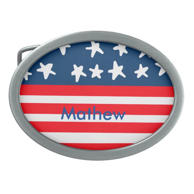 4th july independence day add name text US flag Belt Buckle (Front)