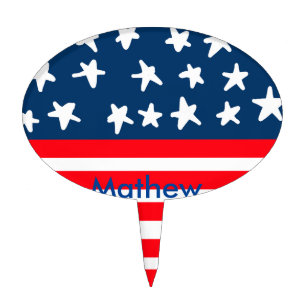 4th july independence day add name text US flag Cake Topper