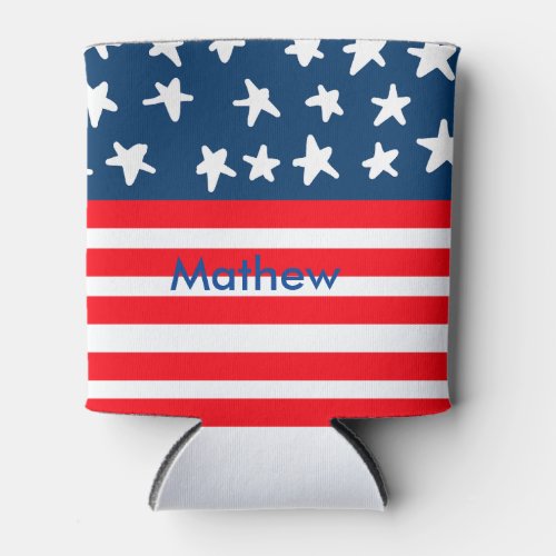 4th july independence day add name text US flag Can Cooler
