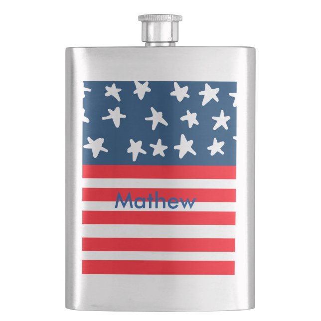 4th july independence day add name text US flag Flask (Front)