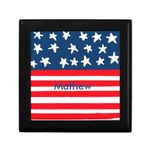 4th july independence day add name text US flag Gift Box