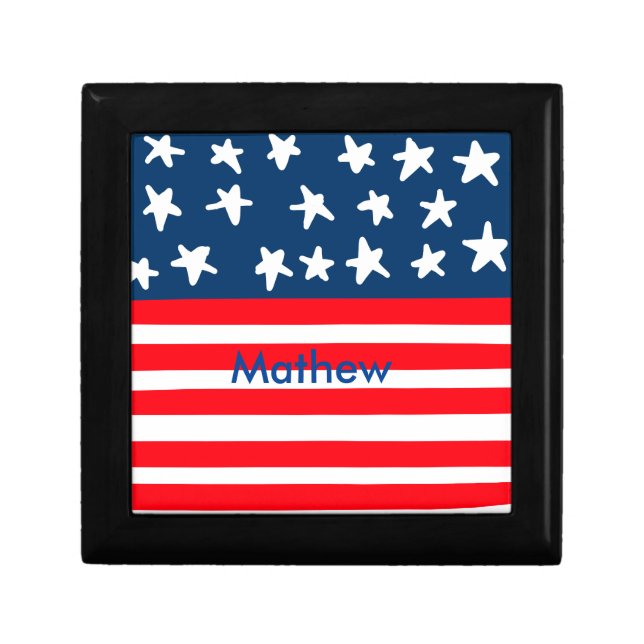 4th july independence day add name text US flag Gift Box (Front)
