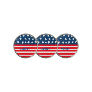 4th july independence day add name text US flag Golf Ball Marker
