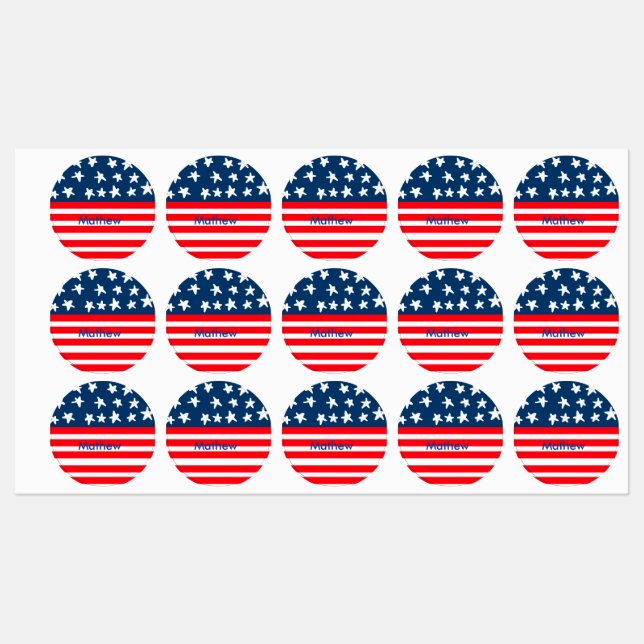 4th july independence day add name text US flag Labels (Sheet)