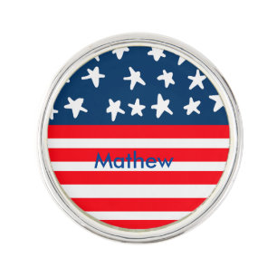 4th july independence day add name text US flag Lapel Pin